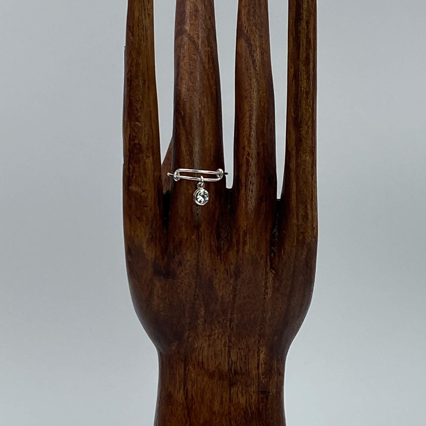 Crystal Dangle Ring Silver